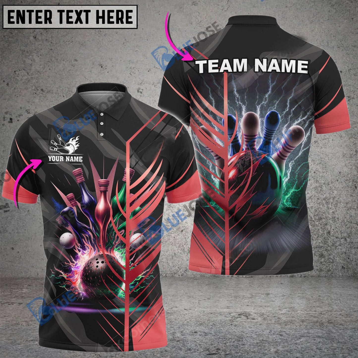 frenzideas Bowling And Pins Thunder Customized Name 3D Shirt (6 Colors)
