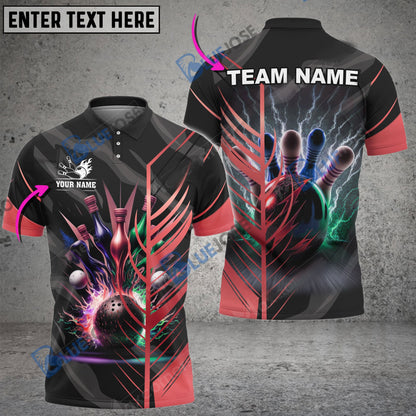 frenzideas Bowling And Pins Thunder Customized Name 3D Shirt (6 Colors)