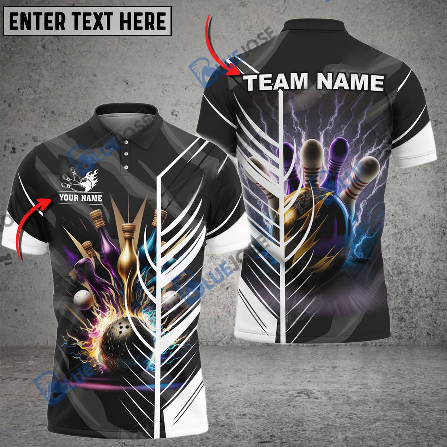 frenzideas Bowling And Pins Thunder Customized Name 3D Shirt (6 Colors)