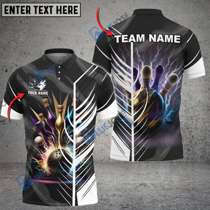 frenzideas Bowling And Pins Thunder Customized Name 3D Shirt (6 Colors)