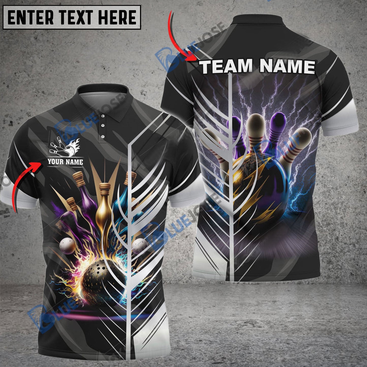 frenzideas Bowling And Pins Thunder Customized Name 3D Shirt (6 Colors)