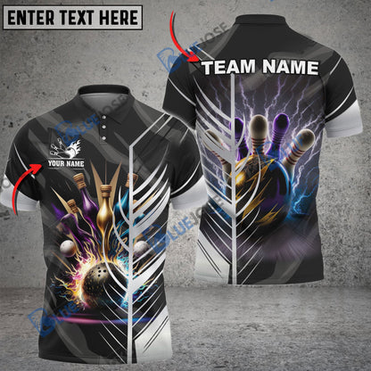 frenzideas Bowling And Pins Thunder Customized Name 3D Shirt (6 Colors)