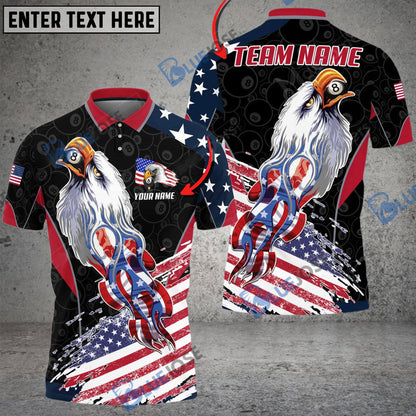 Frenzidea Billiards Ball 8 US Flag Eagle Personalized Name, Team Name Unisex Shirt ( 4 Colors )