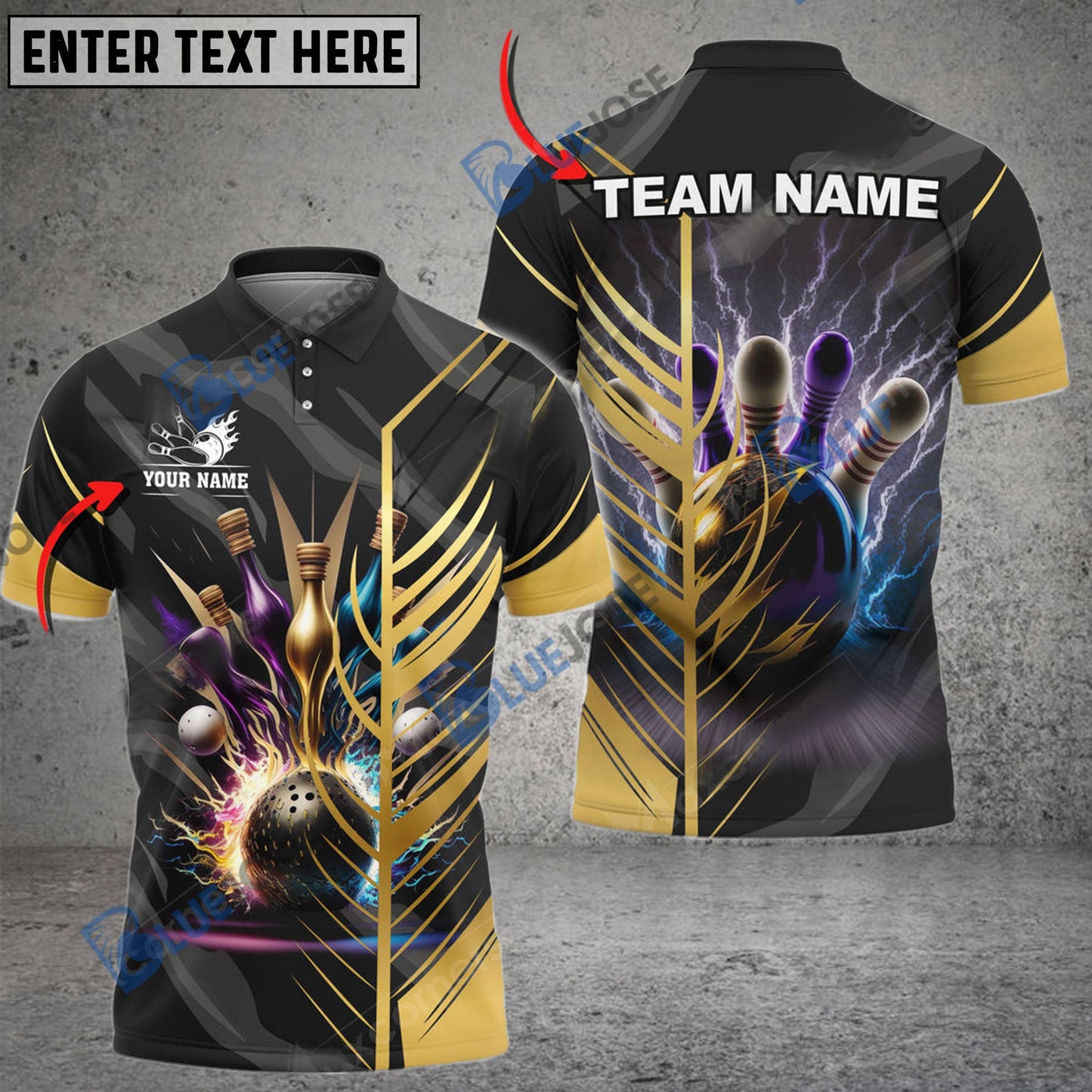 frenzideas Bowling And Pins Thunder Customized Name 3D Shirt (6 Colors)
