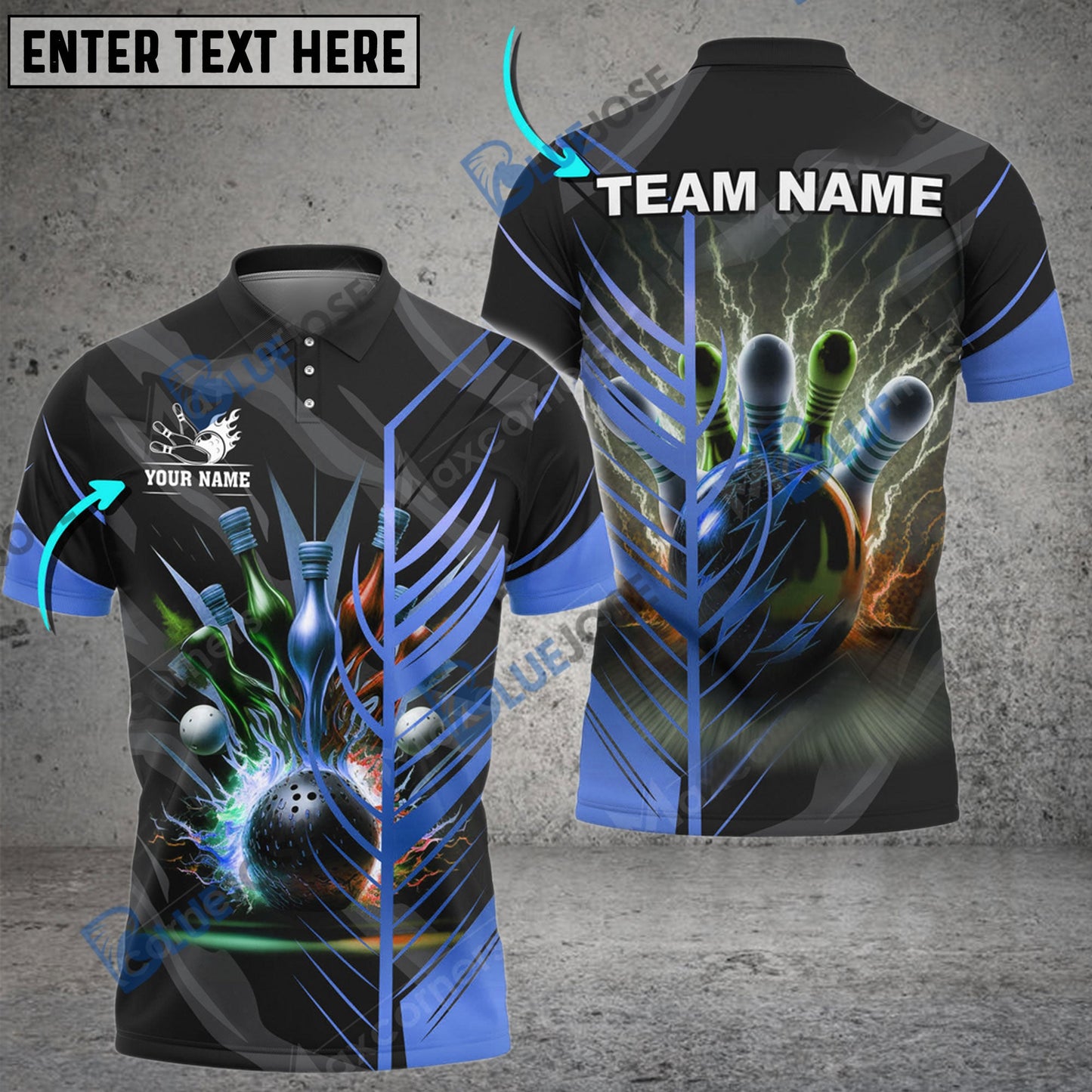 frenzideas Bowling And Pins Thunder Customized Name 3D Shirt (6 Colors)
