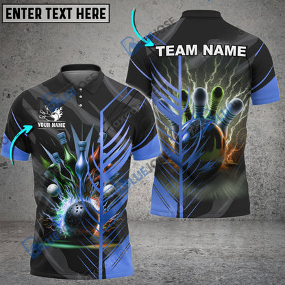 frenzideas Bowling And Pins Thunder Customized Name 3D Shirt (6 Colors)