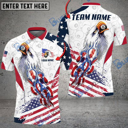 Frenzidea Billiards Ball 8 US Flag Eagle Personalized Name, Team Name Unisex Shirt ( 4 Colors )