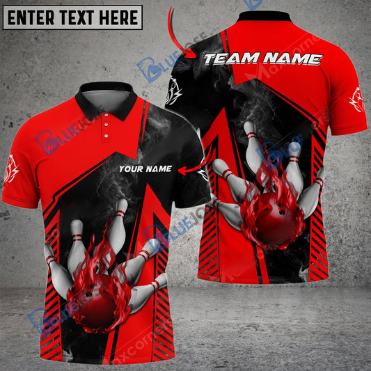 frenzidea Bowling And Pins Smokey Flame Customized Name 3D Shirt (4 Colors)