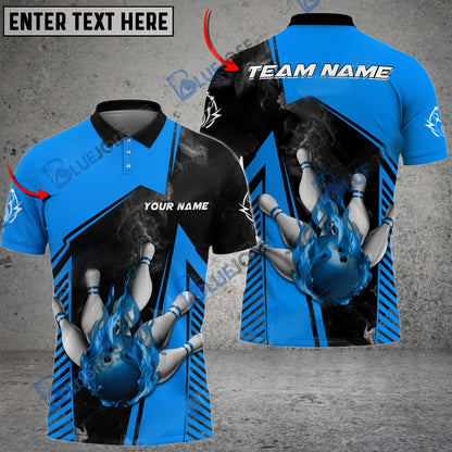 frenzidea Bowling And Pins Smokey Flame Customized Name 3D Shirt (4 Colors)