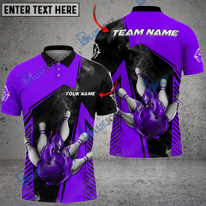 frenzidea Bowling And Pins Smokey Flame Customized Name 3D Shirt (4 Colors)