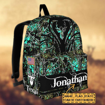Frenzidea Deer Hunting Name State & Flag Personalized Backpack