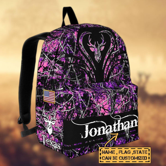 Frenzidea Deer Hunting Name State & Flag Personalized Backpack