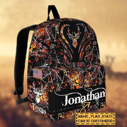 Frenzidea Deer Hunting Name State & Flag Personalized Backpack
