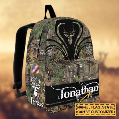 Frenzidea Deer Hunting Name State & Flag Personalized Backpack