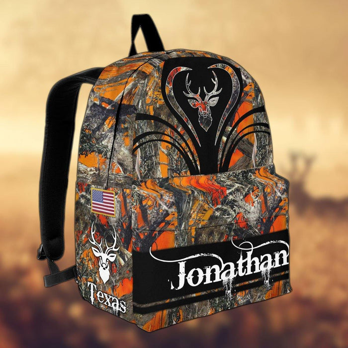 Frenzidea Deer Hunting Name State & Flag Personalized Backpack