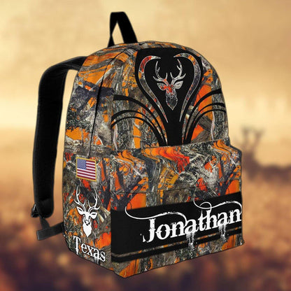 Frenzidea Deer Hunting Name State & Flag Personalized Backpack