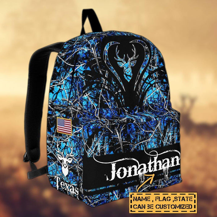 Frenzidea Deer Hunting Name State & Flag Personalized Backpack