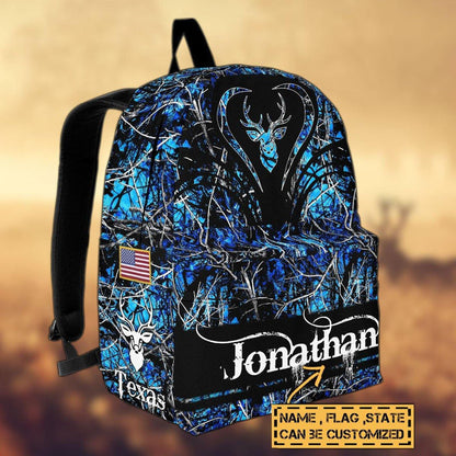 Frenzidea Deer Hunting Name State & Flag Personalized Backpack