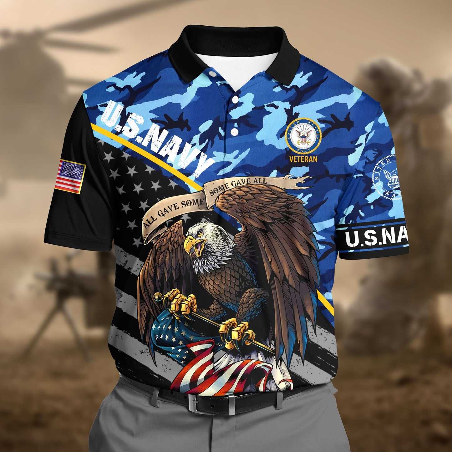 Frenzidea Premium U.S Navy Camo 3D Polo All Over Printed