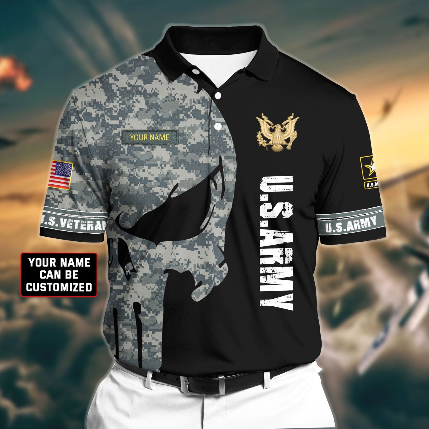 Frenzidea Premium Veteran U.S Army 2 3D Polo All Over Printed