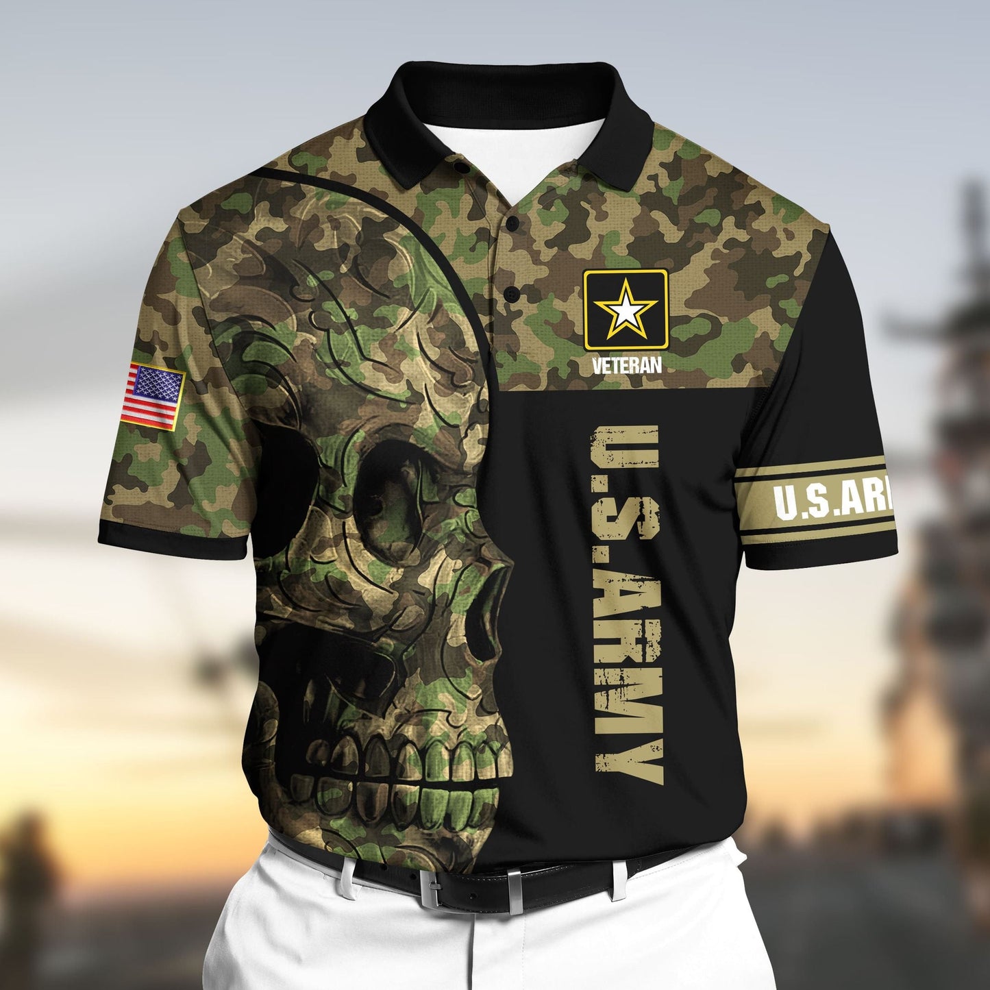 Frenzidea Premium Unique U.S Army Veteran 3D Polo All Over Printed