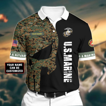Frenzidea Premium Veteran U.S Marine 3D Polo All Over Printed
