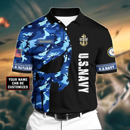 Frenzidea Premium Veteran U.S Navy 3D Polo All Over Printed