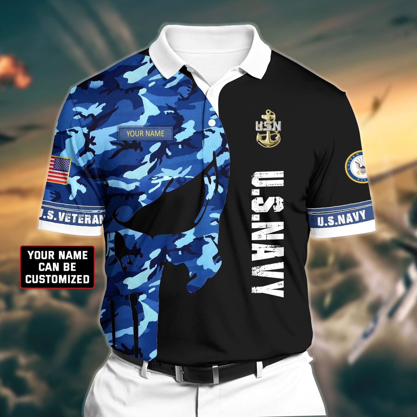 Frenzidea Premium Veteran U.S Navy 3D Polo All Over Printed