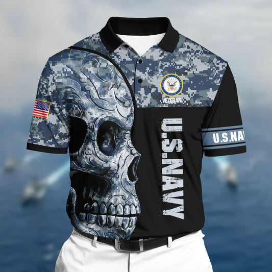 Frenzidea Premium Unique U.S Navy Veteran 3D Polo All Over Printed