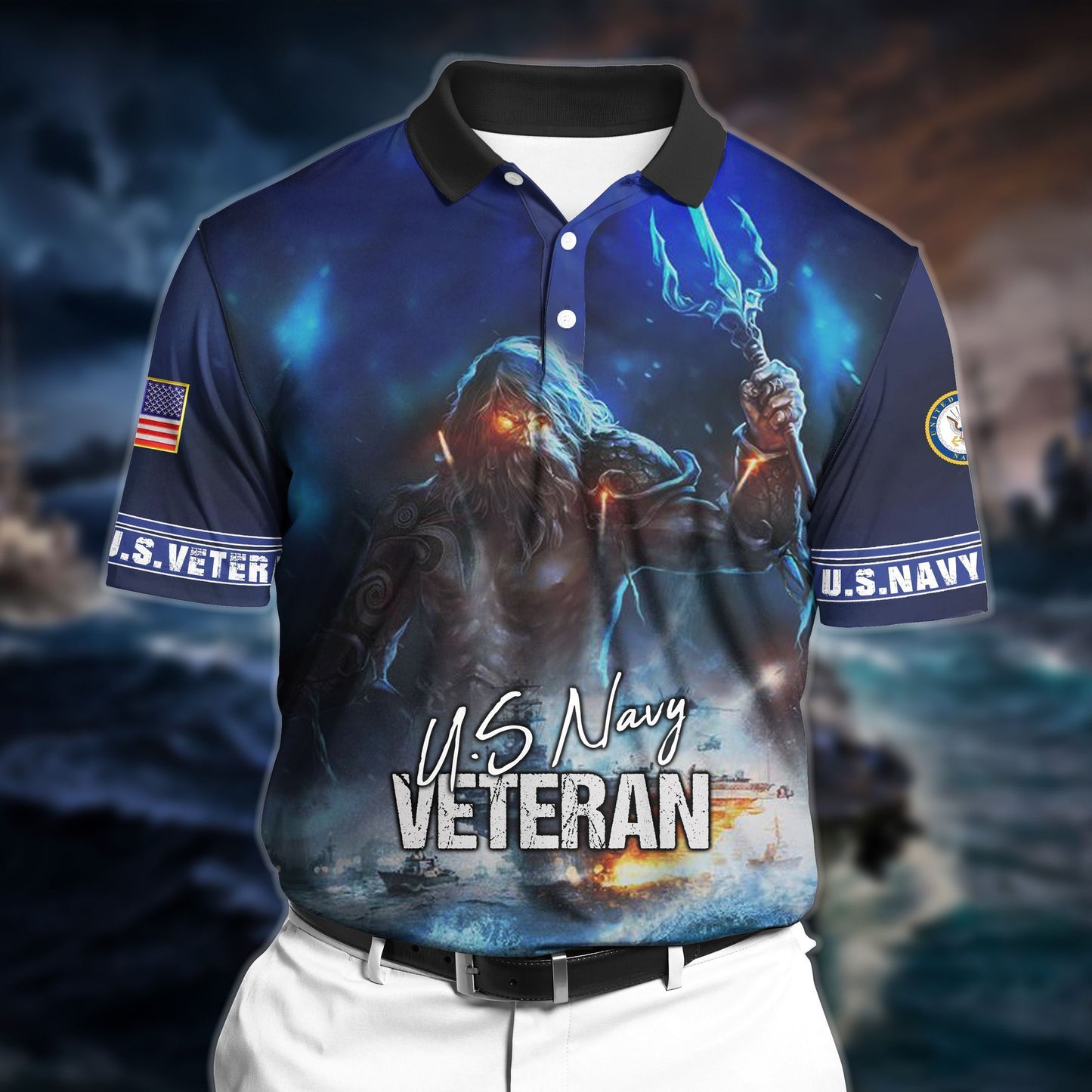 Frenzidea Premium Veteran U.S Navy 3D Polo All Over Printed