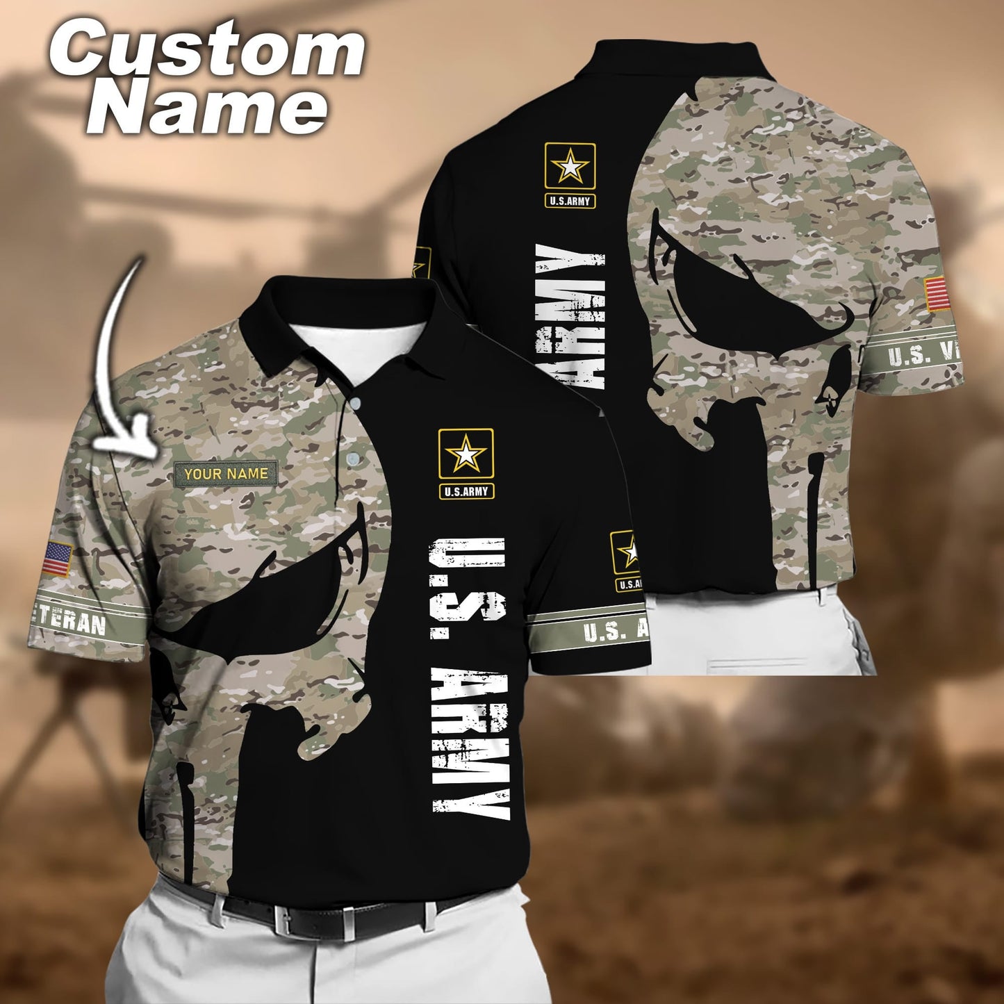 Frenzidea Premium Multiple US Military Services Veteran Personalize Polo Shirt