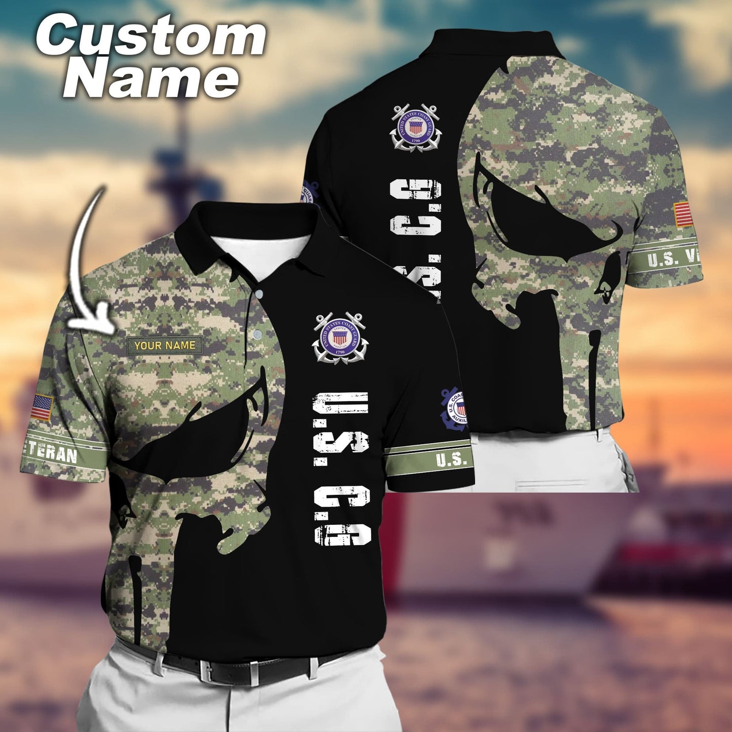 Frenzidea Premium Multiple US Military Services Veteran Personalize Polo Shirt