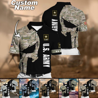 Frenzidea Premium Multiple US Military Services Veteran Personalize Polo Shirt