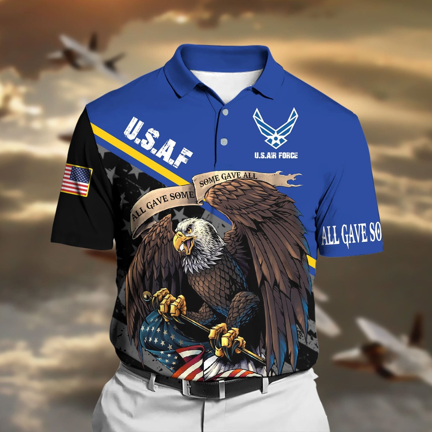 Frenzidea Premium U.S Multiple Service Veteran Polo Shirt