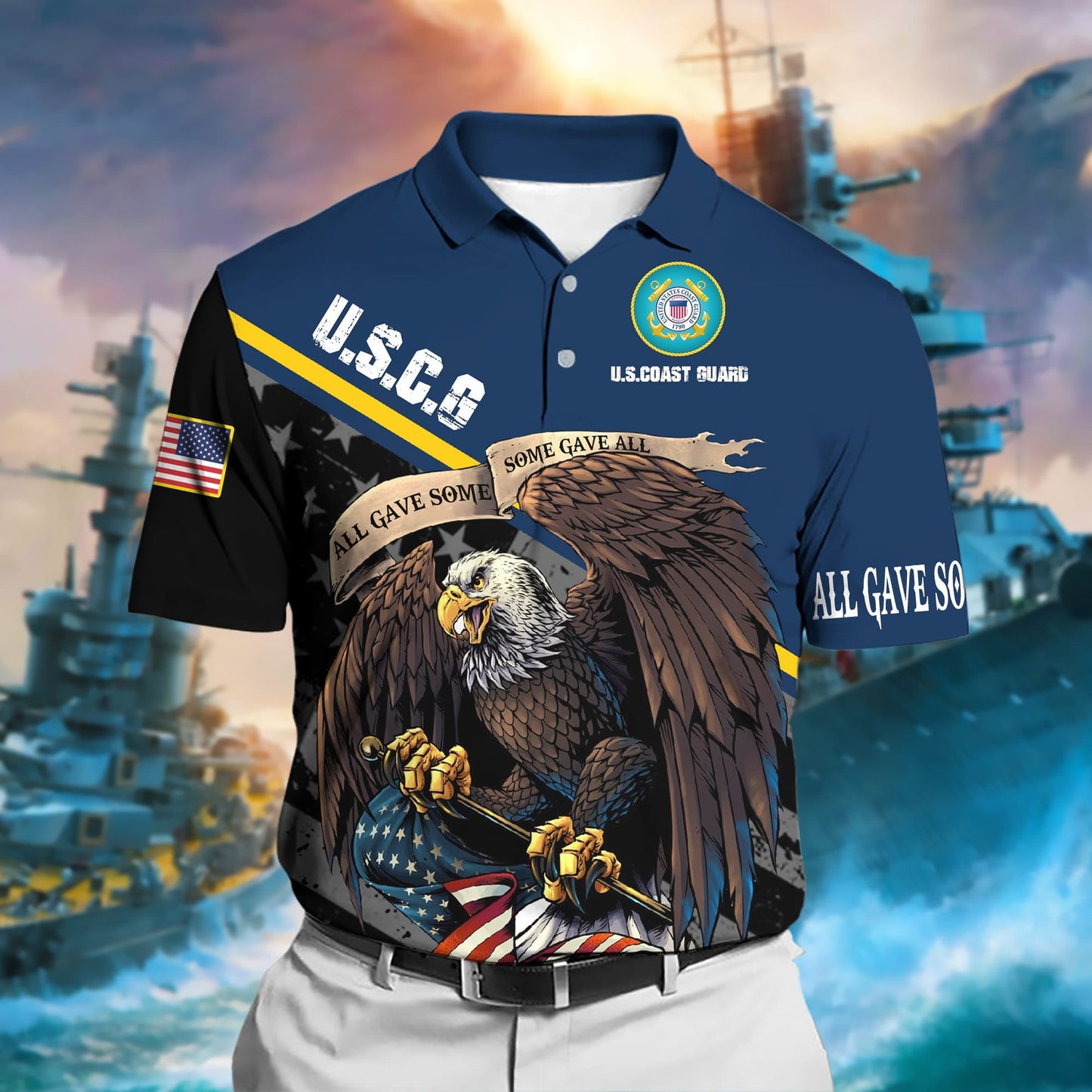Frenzidea Premium U.S Multiple Service Veteran Polo Shirt