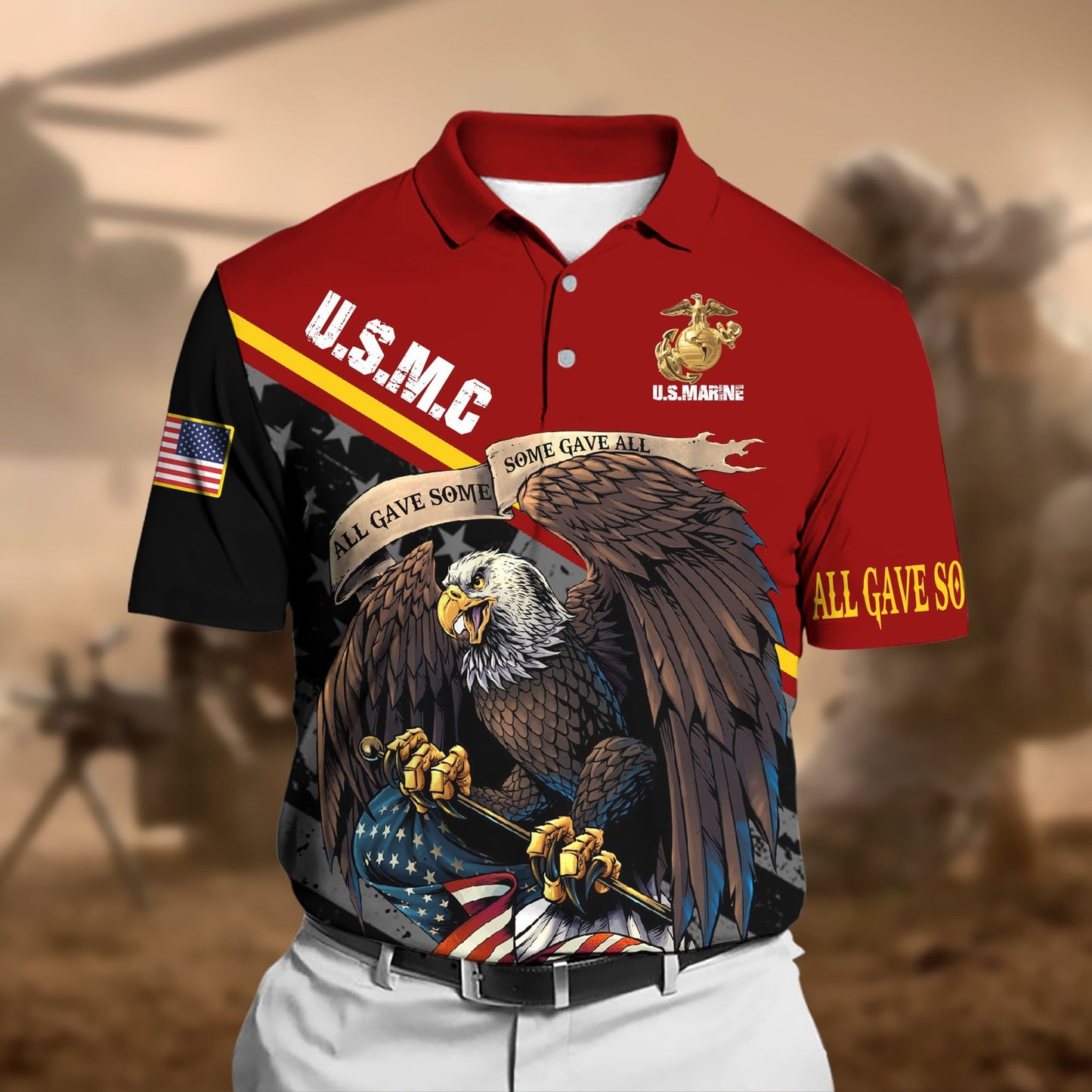 Frenzidea Premium U.S Multiple Service Veteran Polo Shirt