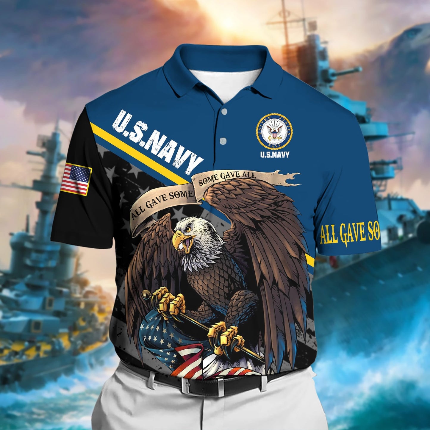 Frenzidea Premium U.S Multiple Service Veteran Polo Shirt