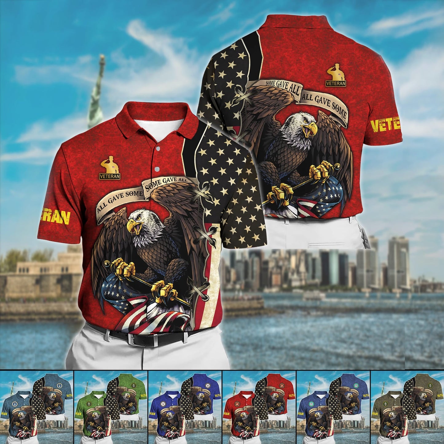 Frenzidea Premium U.S Multiple Service Veteran Polo Shirt
