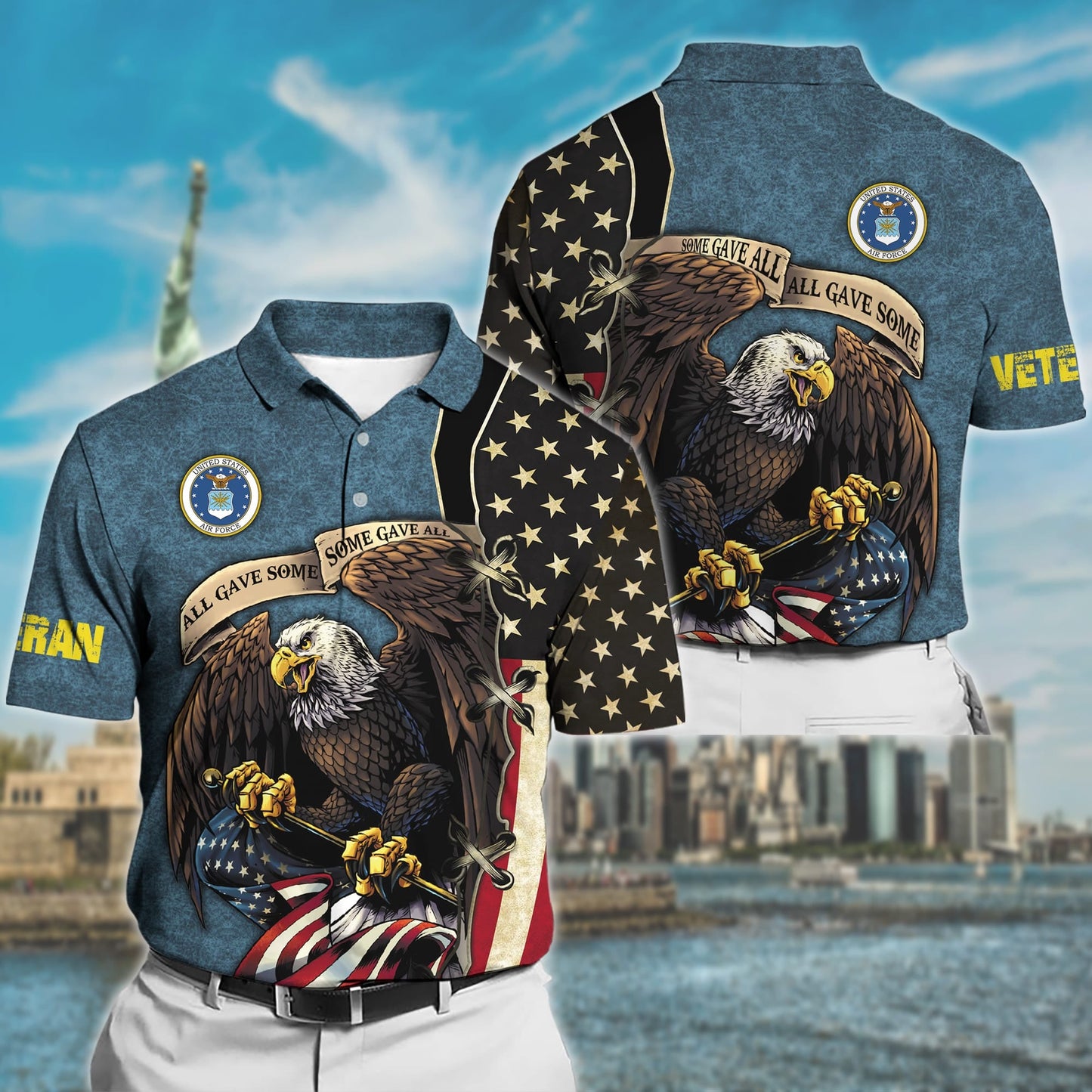 Frenzidea Premium U.S Multiple Service Veteran Polo Shirt