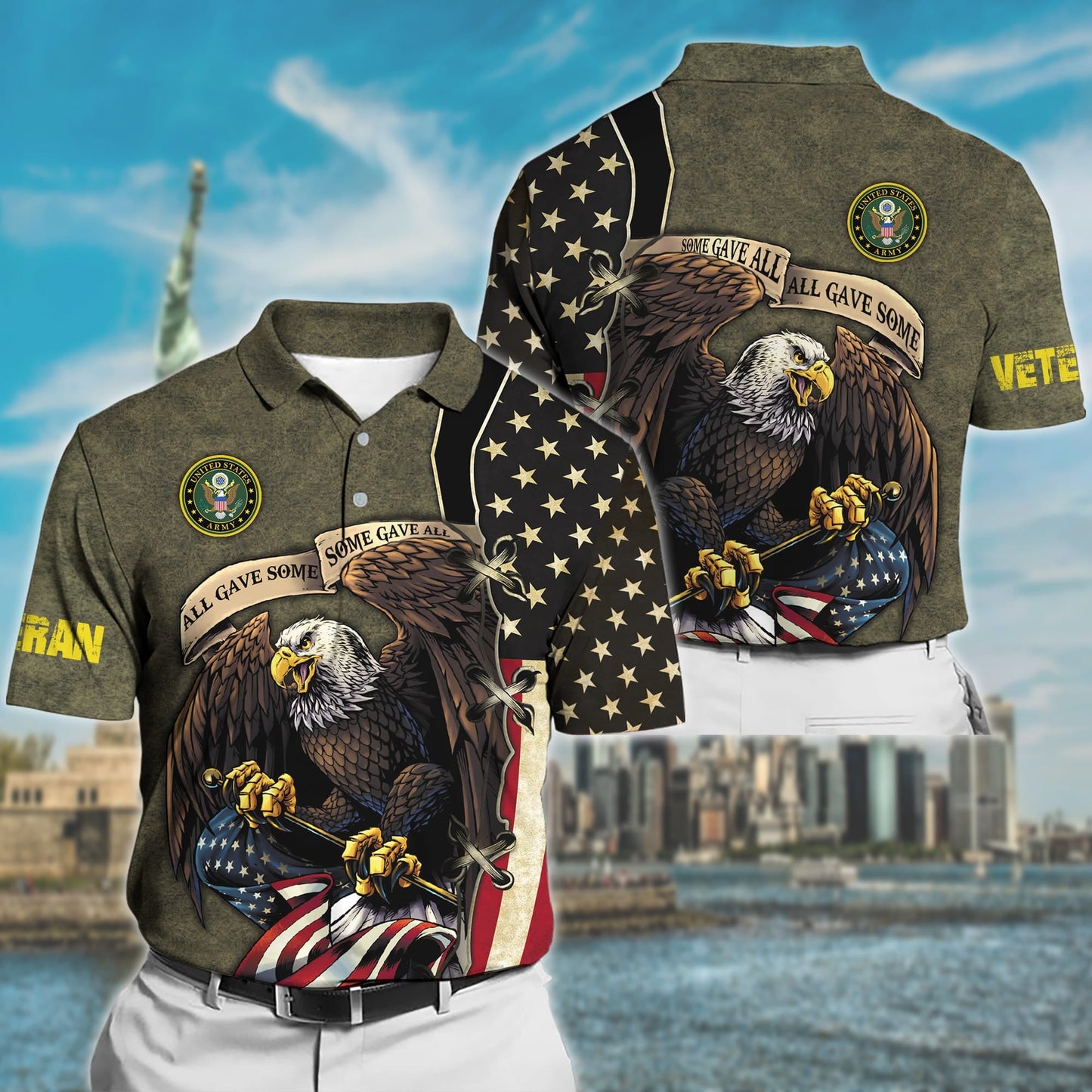 Frenzidea Premium U.S Multiple Service Veteran Polo Shirt