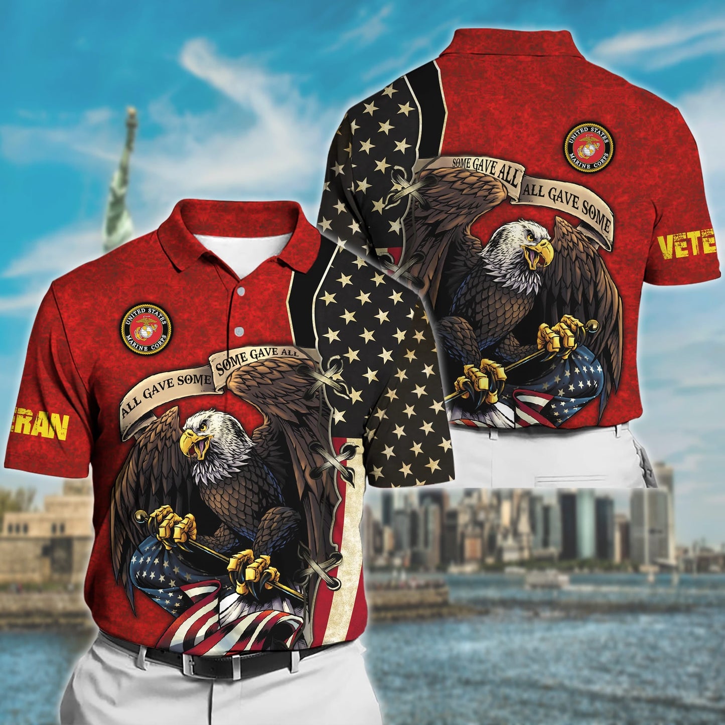 Frenzidea Premium U.S Multiple Service Veteran Polo Shirt