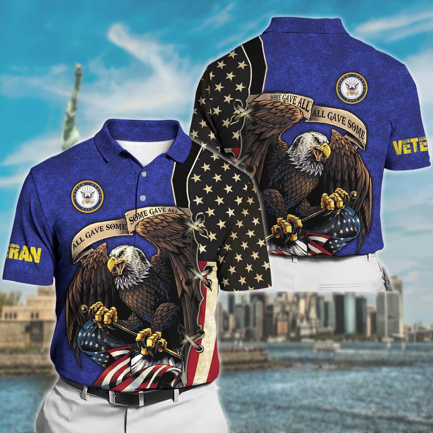 Frenzidea Premium U.S Multiple Service Veteran Polo Shirt
