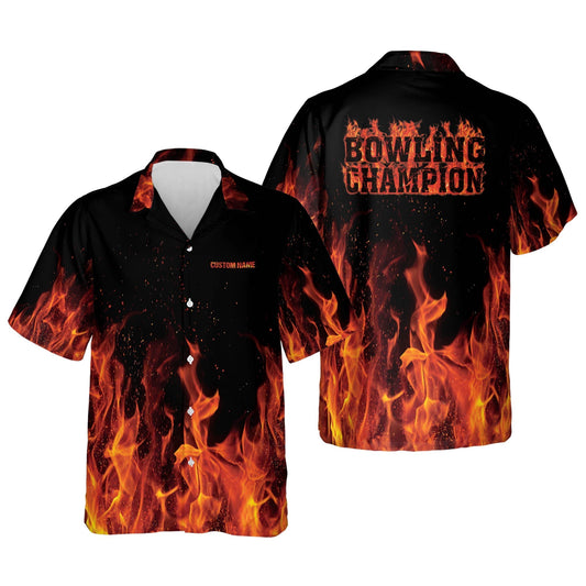 Frenzideas Flame Bowling Personalized Name Hawaiian Shirt