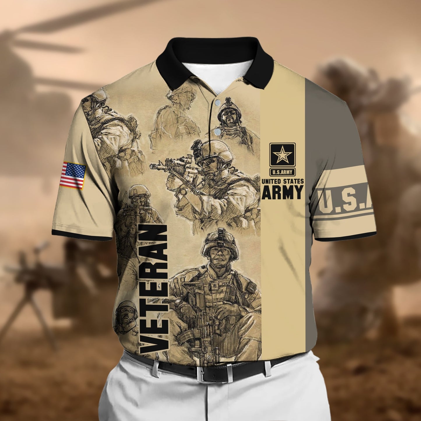 Frenzidea Premium U.S Multiple Service Veteran Polo Shirt