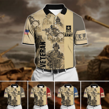 Frenzidea Premium U.S Multiple Service Veteran Polo Shirt