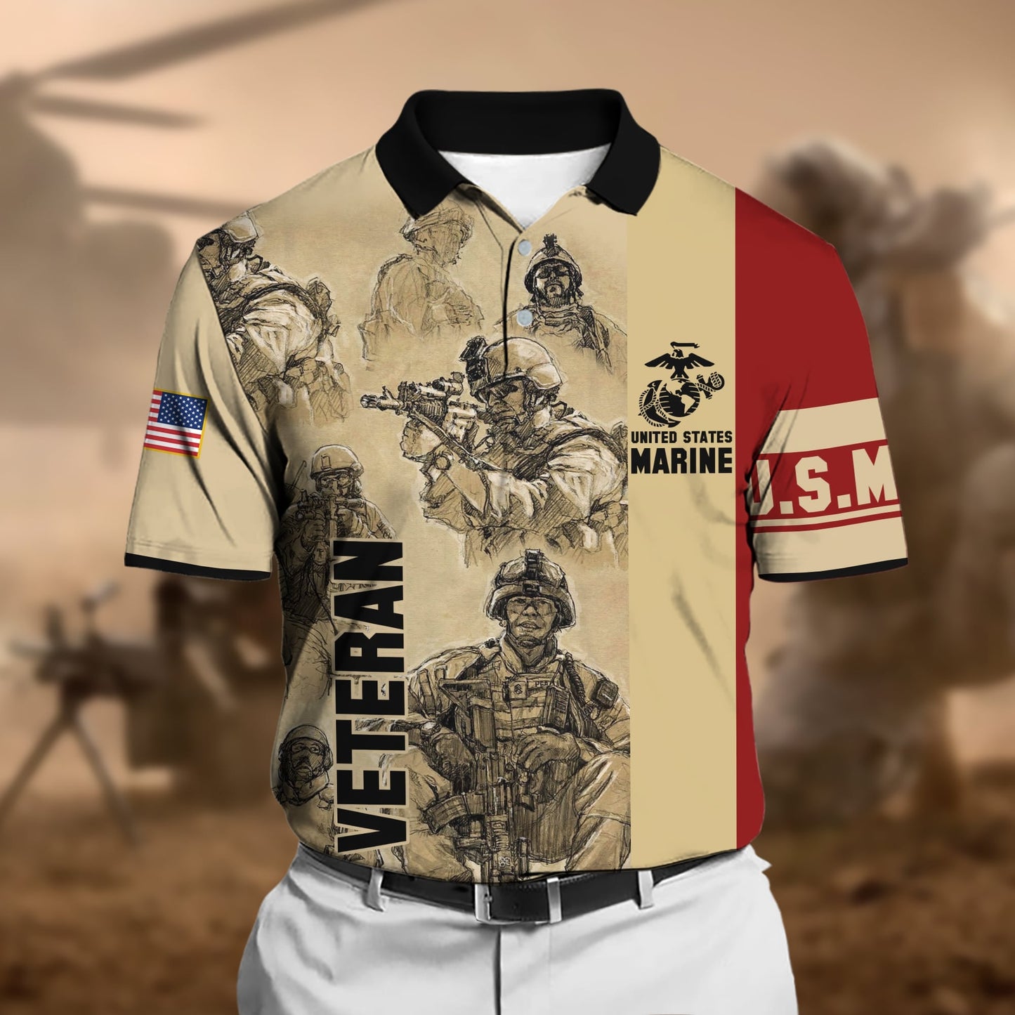 Frenzidea Premium U.S Multiple Service Veteran Polo Shirt