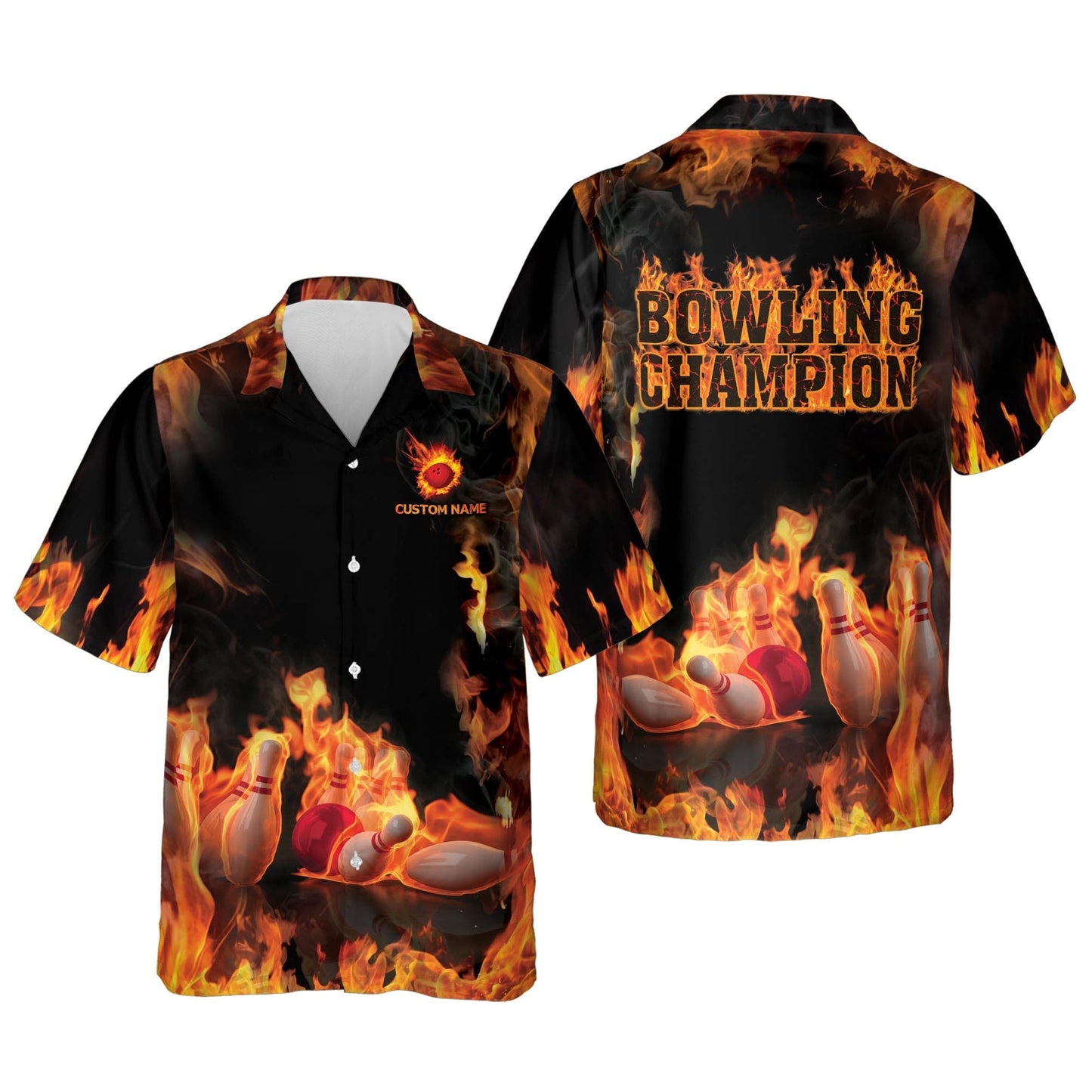 Frenzideas Bowling Champion Personalized Name Hawaiian Shirt
