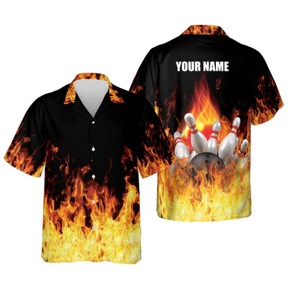 Frenzideas Bowling Flame Personalized Name Hawaiian Shirt