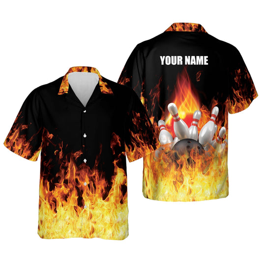 Frenzideas Bowling Flame Personalized Name Hawaiian Shirt