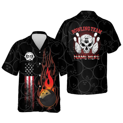 Frenzideas Funny Flame Skull Bowling Team Personalized Name Hawaiian Shirt